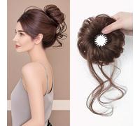 Postiche pour chignon latéral pour femme - Outil de chignon floral tout-en-un avec extensions à clip et anneau volumateur (marron foncé)