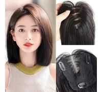 Postiche pour femme - 25 cm - Cheveux humains raides - 12 x 13 cm - Sans frange - Base en dentelle suisse - Pour femme - Avec couverture de cheveux clairsemés - Gris (P27/613#)