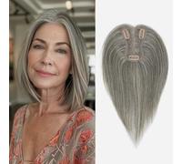 Postiche pour femmes 25,4 cm - Postiche pour femmes - Mise à niveau avec base suisse en dentelle pour la perte de cheveux (gris clair mélangé)