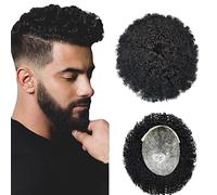 Postiche pour homme, Afro hommes toupet cheveux humains bouclés peau mince PU hommes prothèse capillaire avec noeuds indien Remy système de cheveux unité perruques naturelles Pour tous les jours, cosp