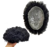 Postiche pour homme en cheveux humains, base en PU, cheveux afro bouclés de 4 mm, postiche à ligne de cheveux naturelle, système de remplacement capillaire africain en boucle en V(BLACK,16 * 21cm)