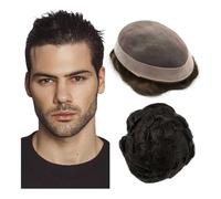 Postiche pour homme, Hommes capillaires prothèse fine perruques de cheveux humains vague droite homme toupet indien système de cheveux humains Pour tous les jours, cosplay et plus encore(Black,9x11)