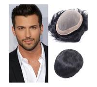 Postiche pour homme, Perruque toupet 100% humaine for hommes, système de remplacement de cheveux Pour tous les jours, cosplay et plus encore(Jet black,8x10)