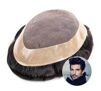 Postiche pour homme Postiche en cheveux humains for hommes 6" Système de remplacement de cheveux indiens Revêtement fin monopoly autour du postiche for hommes Prothèse capillaire masculine durable Per