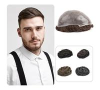 Postiche pour homme Prothèse capillaire masculine 0,06-0,08 mm peau fine toupet for hommes double nœud ligne de cheveux naturelle boucle en V base en PU système de remplacement de cheveux humains raid