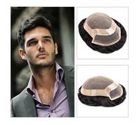 Postiche pour homme Prothèse capillaire masculine Mono fin avec PU autour Toupet for homme Système de cheveux indiens Remy Unités Dentelle frontale française Pièces de cheveux for hommes Cheveux humai