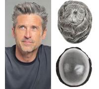 Postiche pour homme, Toupet cheveux for hommes 0.06mm Poly peau cheveux humains toupet homme Durable PU toupet système de cheveux for hommes Pour tous les jours, cosplay et plus encore(10%gray hair,8x