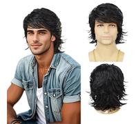 Postiche pour le front Couverture de perruque cheveux courts for hommes avec plusieurs couches style anti-bouclage for un usage quotidien(Noir)