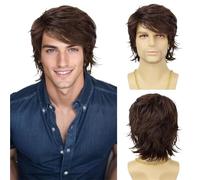Postiche pour le front Couverture de perruque cheveux courts for hommes avec plusieurs couches style anti-bouclage for un usage quotidien(Bruin)