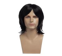 Postiche pour le front Perruque de cheveux longs bouclés noirs for hommes avec bandeau superposé
