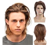 Postiche pour le front Perruque de cheveux mi-longs bruns for hommes avec style naturel multicouche