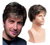 Postiche pour le front Perruque for hommes couleur mixte couverture de cheveux courts for un usage quotidien naturel
