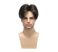 Postiche pour le front Perruque mi-longue for hommes, couvre-tête court, style cheveux courts naturels(Bruin)