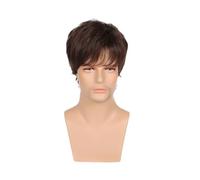 Postiche pour le front Perruque moelleuse brune courte et droite for hommes avec un style naturel à longue frange