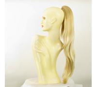 Postiche queue de cheval extension femme bouclée longue lisse 70 cm blond doré méché blond très clair ref 5 en 24bt613