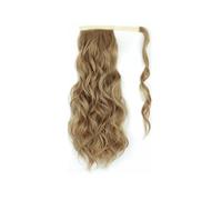 Postiche queue de cheval synthétique longue et ondulée, extensions de cheveux à clipser avec frange, frange sur le devant et sur les deux côtés for femmes Pour un usage quotidien(Brown Gold)