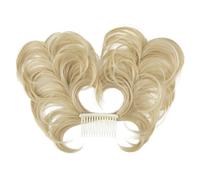 Postiche synthétique à chignon décoiffé, peigne latéral, clips, perruque, styles réglables, postiche for femmes Ponytail Extension(Ash Blonde)
