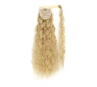 Postiche synthétique longue ondulée en maïs, queue de cheval enroulée sur pince à cheveux, Extensions ombrées brunes et blondes(22)