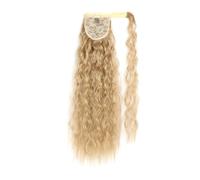 Postiche synthétique longue ondulée en maïs, queue de cheval enroulée sur pince à cheveux, Extensions ombrées brunes et blondes(18)