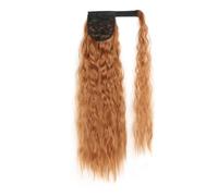 Postiche synthétique longue ondulée en maïs, queue de cheval enroulée sur pince à cheveux, Extensions ombrées brunes et blondes(30)