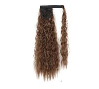 Postiche synthétique longue ondulée en maïs, queue de cheval enroulée sur pince à cheveux, Extensions ombrées brunes et blondes(M4-30)