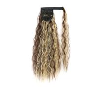 Postiche synthétique longue ondulée en maïs, queue de cheval enroulée sur pince à cheveux, Extensions ombrées brunes et blondes(86H10)