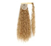 Postiche synthétique longue ondulée en maïs, queue de cheval enroulée sur pince à cheveux, Extensions ombrées brunes et blondes(27)