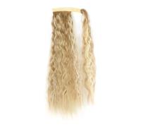 Postiche synthétique longue ondulée en maïs, queue de cheval enroulée sur pince à cheveux, Extensions ombrées brunes et blondes(18H613)