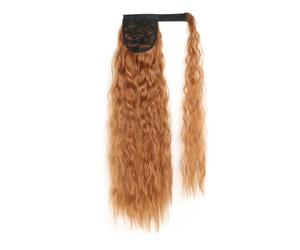 Postiche synthétique longue ondulée en maïs, queue de cheval enroulée sur pince à cheveux, Extensions ombrées brunes et blondes(30)