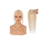 Postiches à clipser avec frange centrale en cheveux naturels, couverture 360° 3D, for femmes, frange française for un usage quotidien Extensions de cheveux(Platinum Blonde)