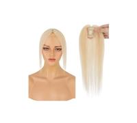Postiches à clipser avec frange centrale en cheveux naturels, couverture 360° 3D, for femmes, frange française for un usage quotidien Extensions de cheveux(Bleach Blonde)