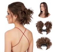 Postiches à clipser Donut Updo Extensions de cheveux synthétiques Chignons bouclés en désordre Chouchous Postiches for femmes Ponytail Extension(Medium Brown)