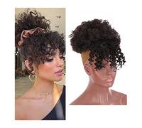 Postiches Cheveux Chignon Kinky Curly Pony Tail Clip in Hair Extensions for Women Afro High Puff Synthetic Hair Bun Ponytail Drawstring with Bangs Fluffy Afro Short Postiche Chignon (Color : Q35-2)