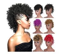 Postiches Cheveux Chignon Puff Afro Curly Postiches Mohawk Ponytails for Femmes, Synthétique Kinky Curly Hair Bun Ponytail Extension avec Bangs Wrap Updo Clip dans les Extensions de Cheveux Postiche C