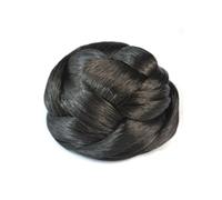 Postiches Chignon Postiches synthétiques Chignon sphérique avec frange Clip dans les cheveux Chignon Pad Donut élastique couleur noire Extensions de Cheveux Chignon(B Without Bangs)