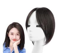 Postiches De 25 Cm Avec Frange Française Pièces De Cheveux 100% Naturels for Femmes Poupée À Base De Dentelle 7 X 10 Cm Extensions De Cheveux À Couverture 360° Perruques À Clipser(Black)