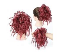 Postiches de chignon pour femmes ébouriffées chignons désordonnés, extensions de queue de cheval droites et bouclées, fausses bandes élastiques synthétiques, chouchous pour femmes et filles (couleu