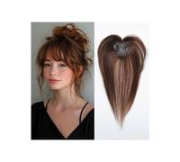 Postiches en cheveux humains Remy de 10 pouces avec frange 3D for femmes, cheveux fins(Dark brown)