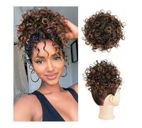 Postiches et extensions à l'aspect naturel, Chignon décoiffé à clipser souple - Chignon bouclé for femme,Extensions de queue de cheval à clipser en cheveu(Black to Auburn Brown)