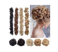 Postiches et extensions à l'aspect naturel, Chignon décoiffé DIY en fibres synthétiques longues ondulées et bouclées,Extensions de queue de cheval à clipser en cheveu(Ash blonde+bleach blonde)