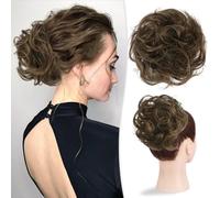 Postiches et extensions à l'aspect naturel, Chignon épais ondulé et décoiffé en cheveux humains véritables, idéal for un usage quotidien.,Extensions de queue de cheval à clipser en cheveu(Mixed Brown