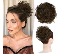 Postiches et extensions à l'aspect naturel, Chignon épais ondulé et décoiffé en cheveux humains véritables, idéal for un usage quotidien.,Extensions de queue de cheval à clipser en cheveu(Medium Brow