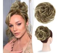 Postiches et extensions à l'aspect naturel, Chignon épais ondulé et décoiffé en cheveux humains véritables, idéal for un usage quotidien.,Extensions de queue de cheval à clipser en cheveu(Light Golde