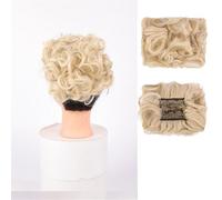 Postiches et extensions à l'aspect naturel, Extension de chignon bouclé à pince en peigne synthétique for femme- Idéale for couvrir un chignon,Extensions de queue de cheval à clipser en cheveu(White)