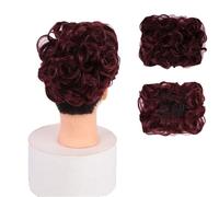 Postiches et extensions à l'aspect naturel, Extension de chignon bouclé à pince en peigne synthétique for femme- Idéale for couvrir un chignon,Extensions de queue de cheval à clipser en cheveu(Wine r