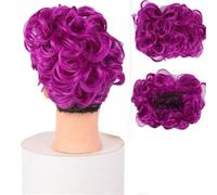 Postiches et extensions à l'aspect naturel, Extension de chignon bouclé à pince en peigne synthétique for femme- Idéale for couvrir un chignon,Extensions de queue de cheval à clipser en cheveu(Red)