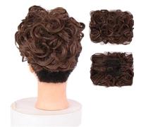 Postiches et extensions à l'aspect naturel, Extension de chignon bouclé à pince en peigne synthétique for femme- Idéale for couvrir un chignon,Extensions de queue de cheval à clipser en cheveu(Brown)