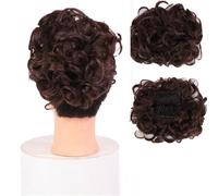 Postiches et extensions à l'aspect naturel, Extension de chignon bouclé à pince en peigne synthétique for femme- Idéale for couvrir un chignon,Extensions de queue de cheval à clipser en cheveu(Dark b