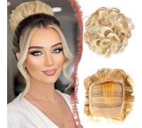 Postiches et extensions à l'aspect naturel, Grand chignon décoiffé for femme - Chignon synthétique avec cordon de serrage,Extensions de queue de cheval à clipser en cheveu(Gold white variegated)