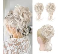 Postiches et extensions à l'aspect naturel, Lot de 2 extensions de cheveux bouclés et ondulés for chignon décoiffé,Extensions de queue de cheval à clipser en cheveu(White)